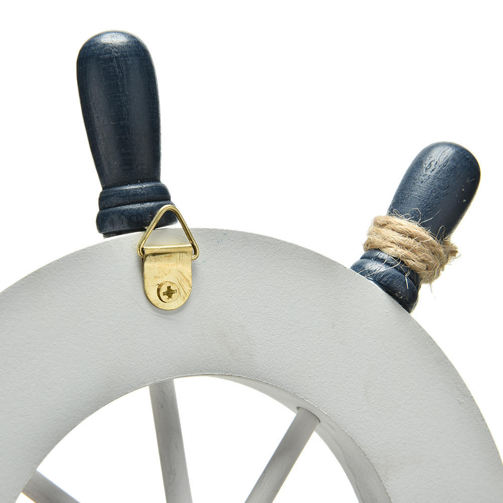 1 Pcs 9 Inch Blue White Beach Wooden Boat Ship Rudder Net Wall Decoration