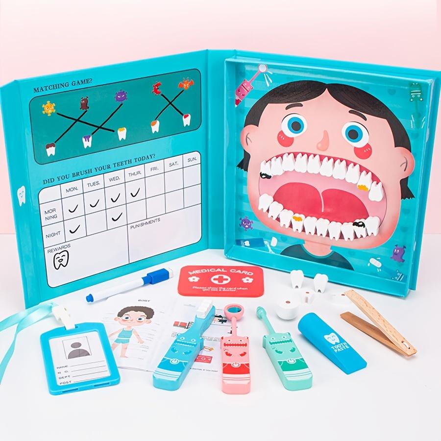 Blue Wooden Dentist Toy Set for Ages 3 and Up, Educational Dental Role-playing Game with Medical Tool Accessories, Perfect for Halloween, Christmas