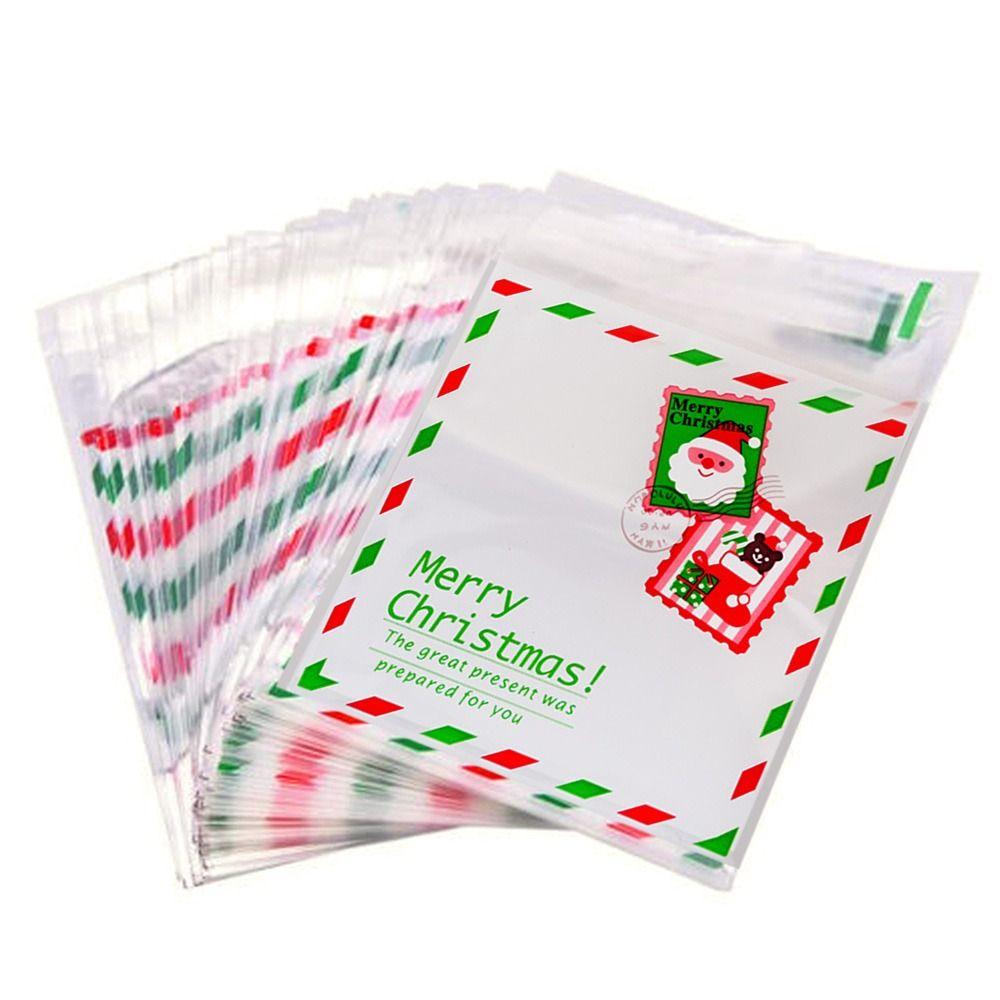 

100Pcs Hot Sale Party Gift Sweet Cards Bags Cookie Bags Plastic Bags Self Adhesive Merry Christmas прозорий