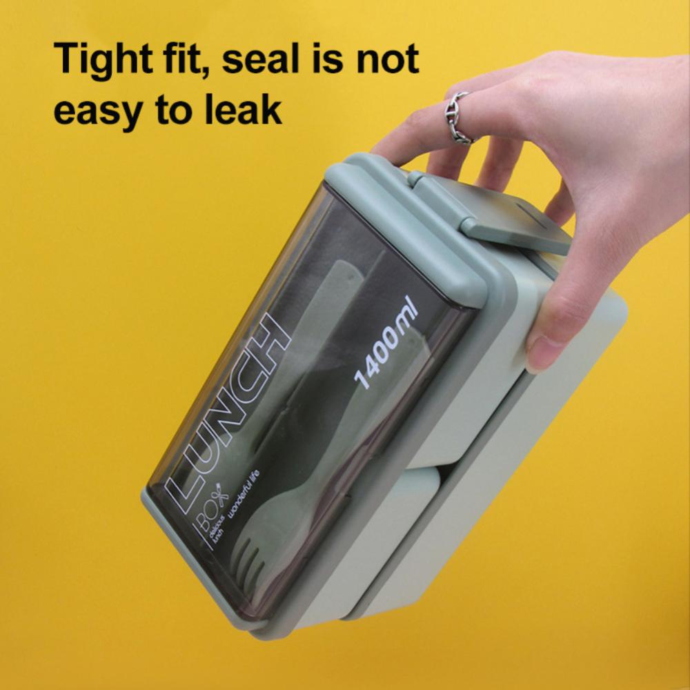 Double Layer Lunch Box For Kids School Microwave Bento Box With Fork Spoon Storage Bag Dinnerware Set Food Storage Container