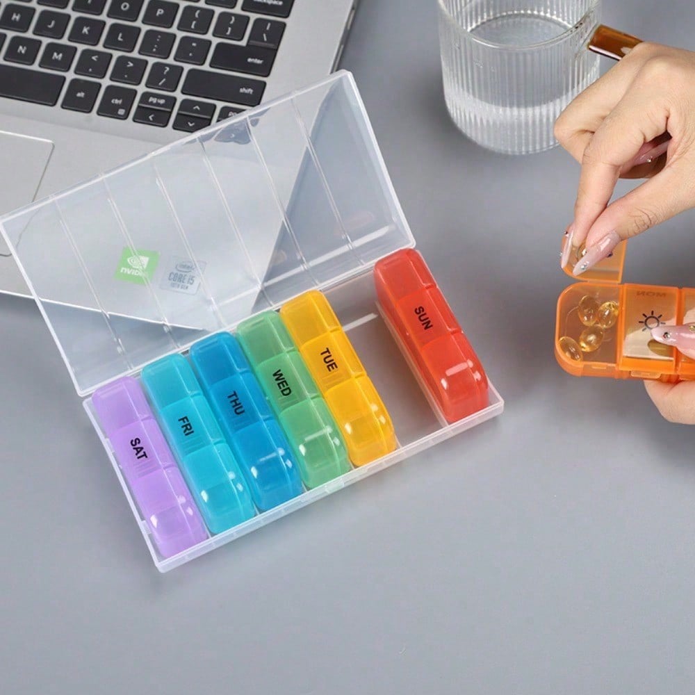 21 Grids Seven Days A Week Colorful Transparent Medicine Box, Portable Sub-packaging, Sealed Daily Medicine Storage Box