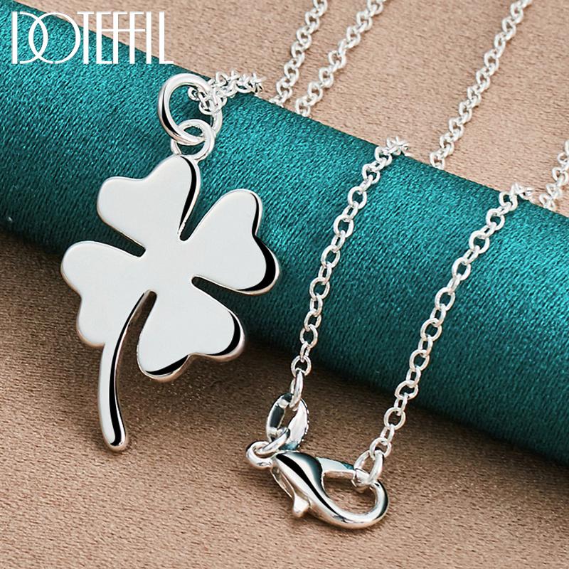 DOTEFFIL 925 Silver Four-Leaf Clover Pendant Necklace 16-30 Inch Chain For Woman Fashion Wedding Charm Jewelry