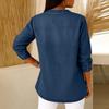 Ladies' Casual V-neck Button Imitation Denim Mid Long Sleeved Top