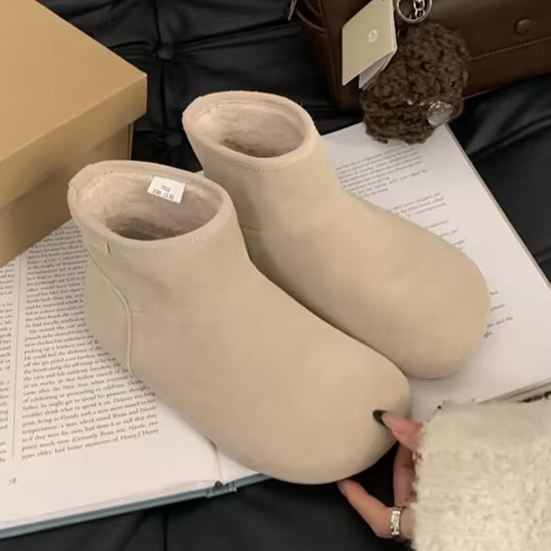 Högkvalitativa Ankel Snöskor för Kvinnor Plattor Kort Plysch Mocka Varma Skor Vinter Modekängor Märke Komfort Gång Mjuk Kvinna Stövlar