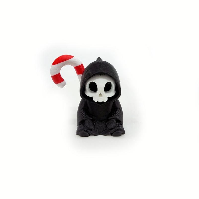Small Table Decorative Figure with Hooded Skull Character, Collector Shelf Piece for Desk Display and Themed Styling