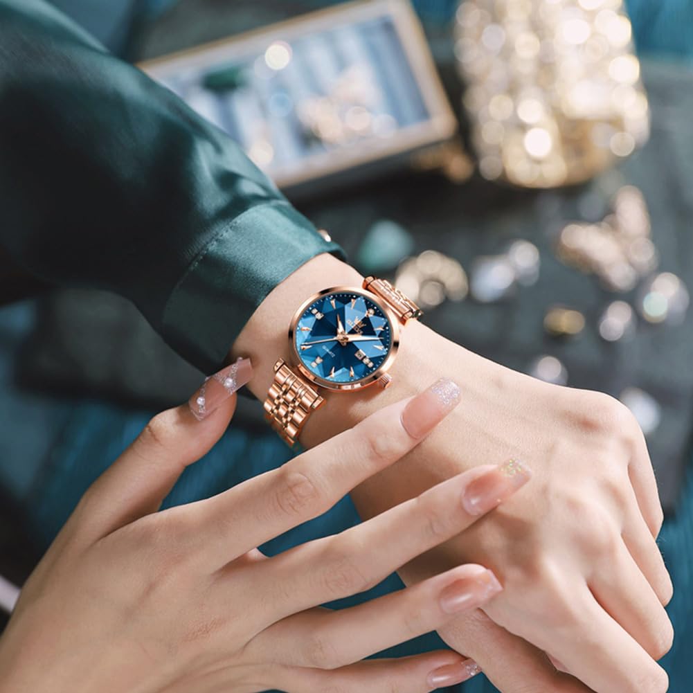 OLEVS Simple Easy To Day Watch for Blue Women's Watch, Quartz, Cute, Dial, Read, Date, Luminous, Waterproof, Valentine's Gift, Women,