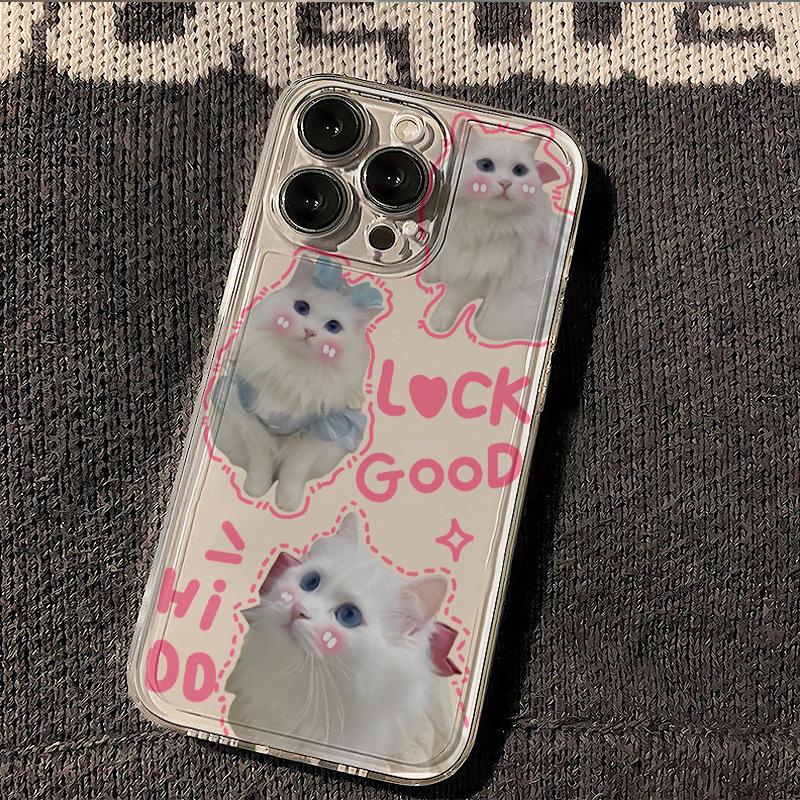 Ins Three Cute Cats iPhone17Promax Mobile Phone Case Transparent and Suitable for Apple 16Pro Space Case 15