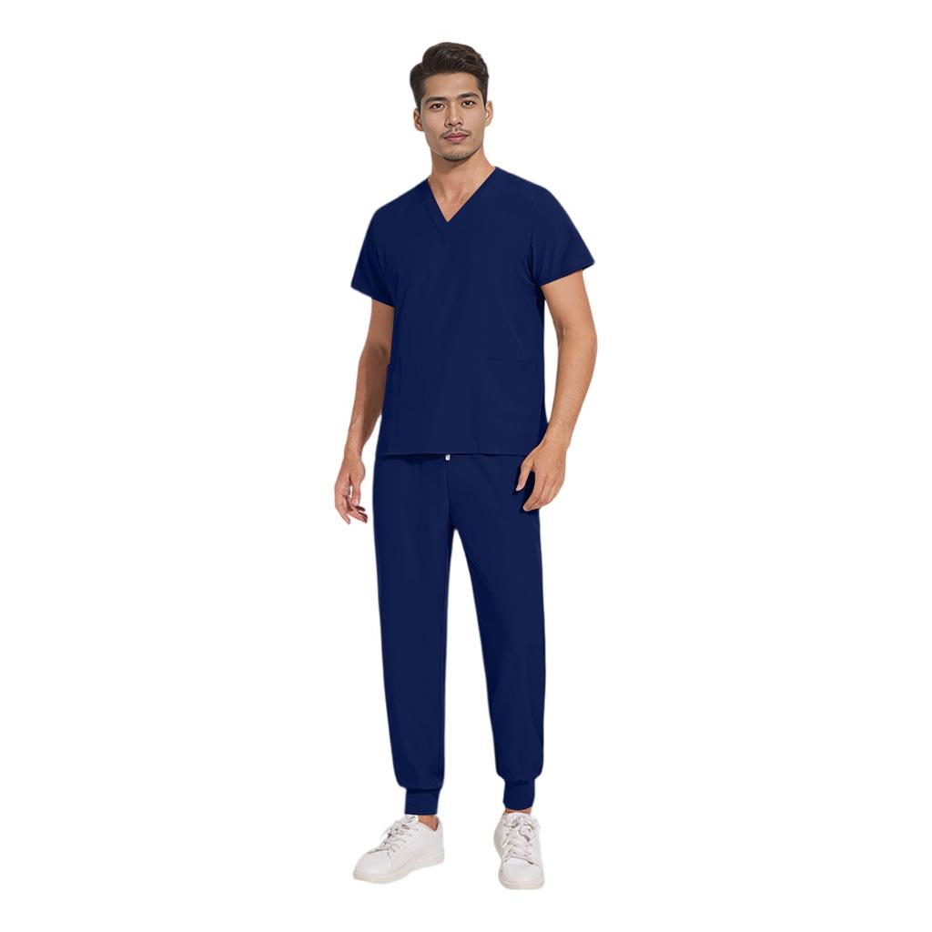 Soild Scrub Working Uniform Suit For Men's Cross V-Neck Short Sleeve Fun T-Shirts Workwear Tee With Pockets