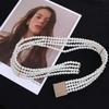 Long Flower Metal Buckle Elastic For Girls Women Waistband Dress Decoration Korean Belt Faux Pearl