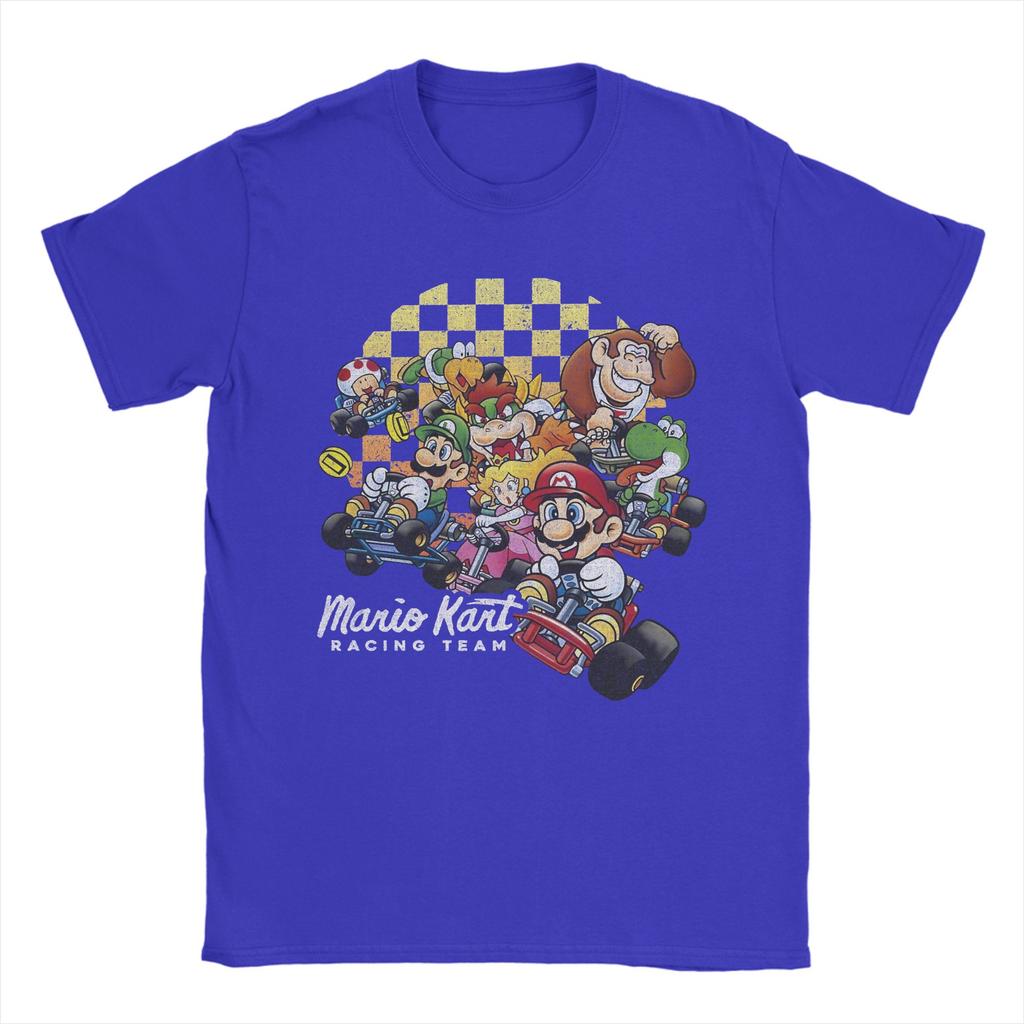 Unisex Marios Kart Groepsfoto Geruite Poster T-shirts Puur Katoenen Kleding Grappige Ronde Hals T-shirts Grote Maten T-shirt