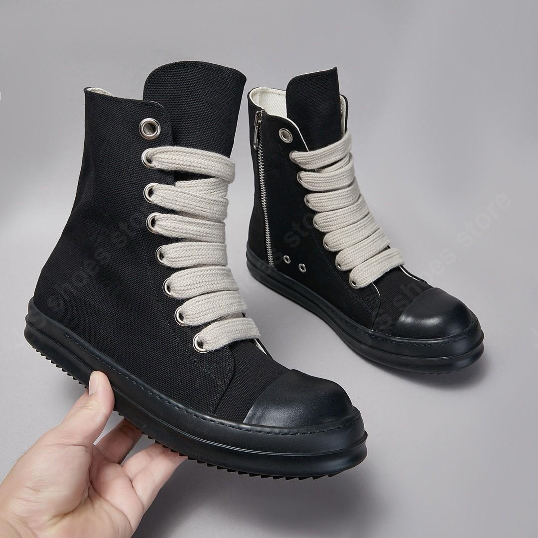 

Brand R-o Black Canvas Sneaker Men Casual Shoes Women Boots High Top Shoe Ankle Boot Jumbo Laces Zipper Flat Sneakers 48
