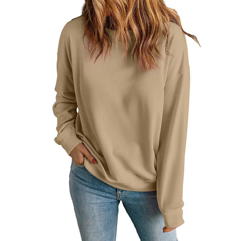 American Leisure Loose Easiest for Match Long Sleeves Bottoming Shirt for Women 2025 Fall New Arrival Pure Color Crew Neck Pullover Sweatshirt Women