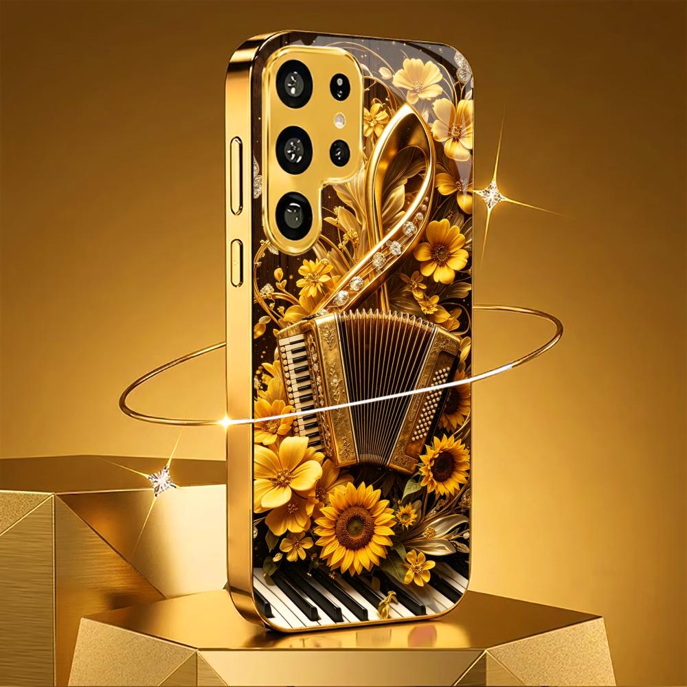 Golden Sunflower Accordion fashion phone cases s26 ultra case glass for Samsung Galaxy S26 S25 S24 S23 S22 FE Ultra Plus