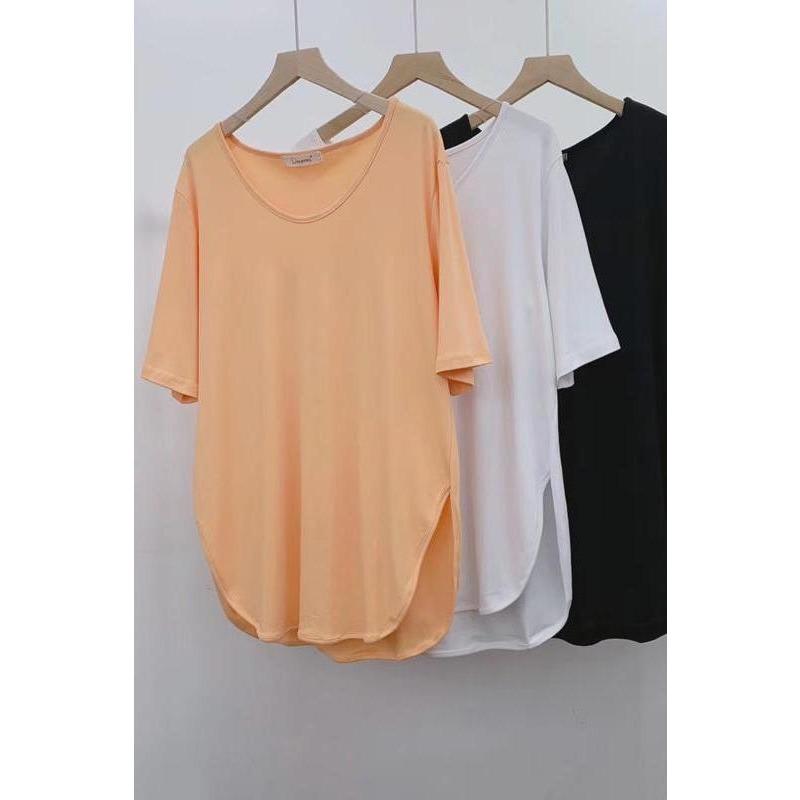 Kurzarm-T-Shirt für Damen, Neuer Sommer, Koreanische Version, Schlichtes Temperament, Schlitze auf beiden Seiten, Vielseitige Oberteile