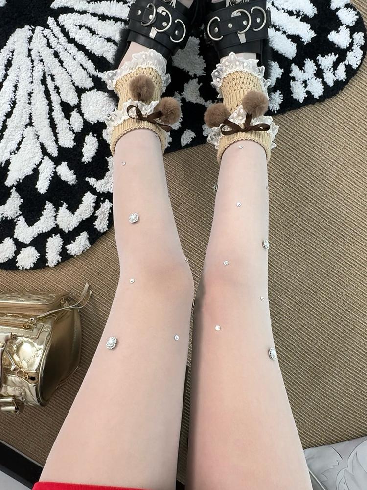 Y2K Style Diamond Silk Sheer Tights Women Thin See Through Sexy Stocking High Streetwear Crystal Pantyhose