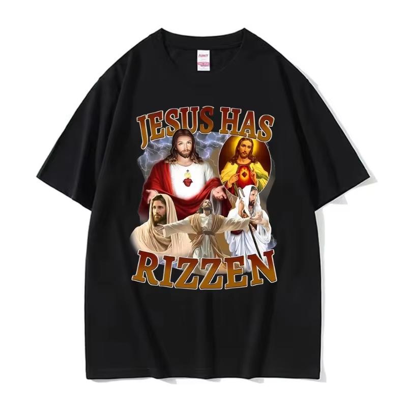 

Funny Jesus Has Rizzen Jesus Cool Funny Graphic TShirt Unisex Women Comfort Oversized Tshirts Gothic Clothes Short Sleeve T Shirt 2XL