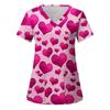 Women Valentines Day Ladies Nurse Uniform Love Print Gradient Short Sleeve Pocket Work Shirt Tunics Carer Medical Nursing Blouse