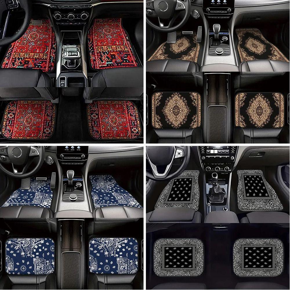 4Pcs Bohemian Car Floor Mats Heavy Duty Rubber Back Persian Carpet Dirty Resistant Car Decoration Car Floor Protector Rugs