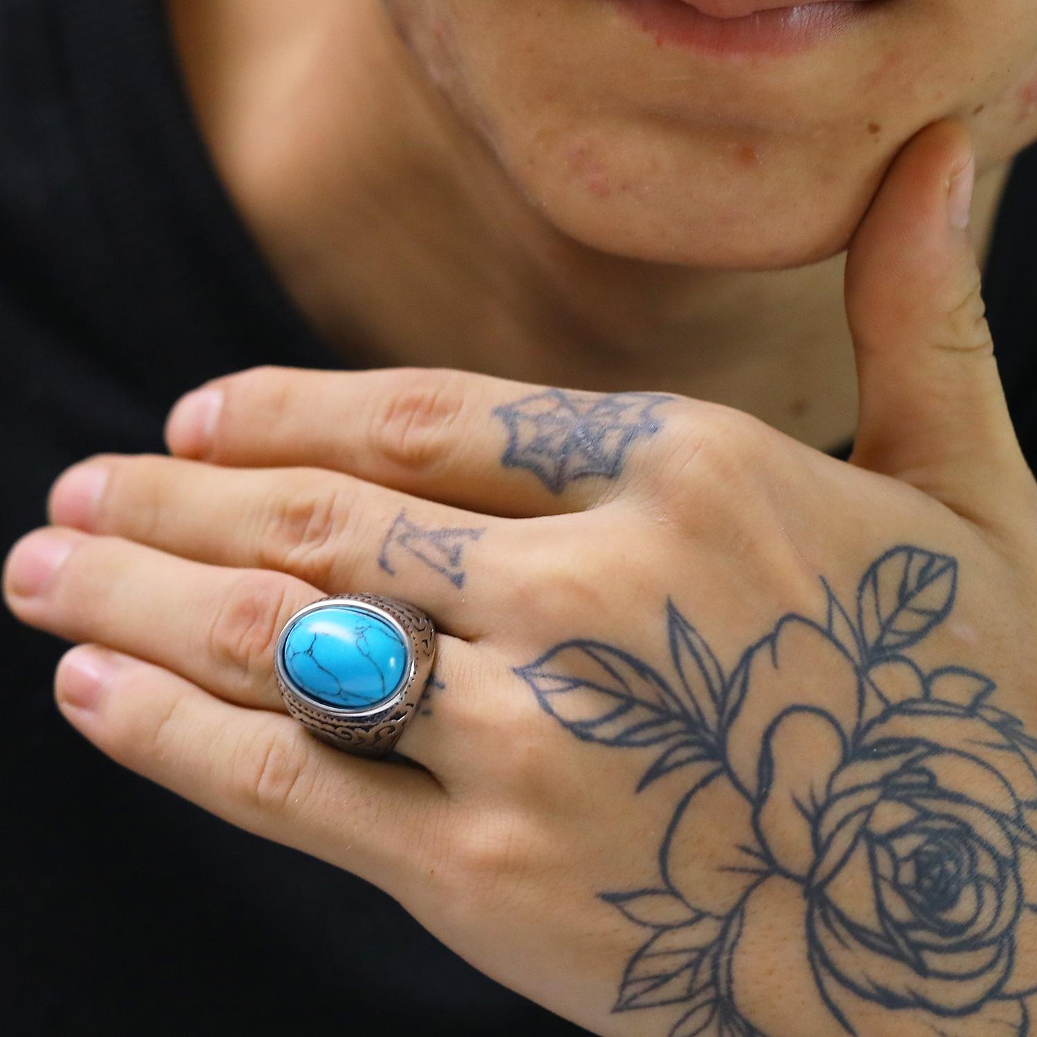 2026 Set with Black Agate Turquoise Ring, Fashion Casting Zircon Ring Jewelry No. 7