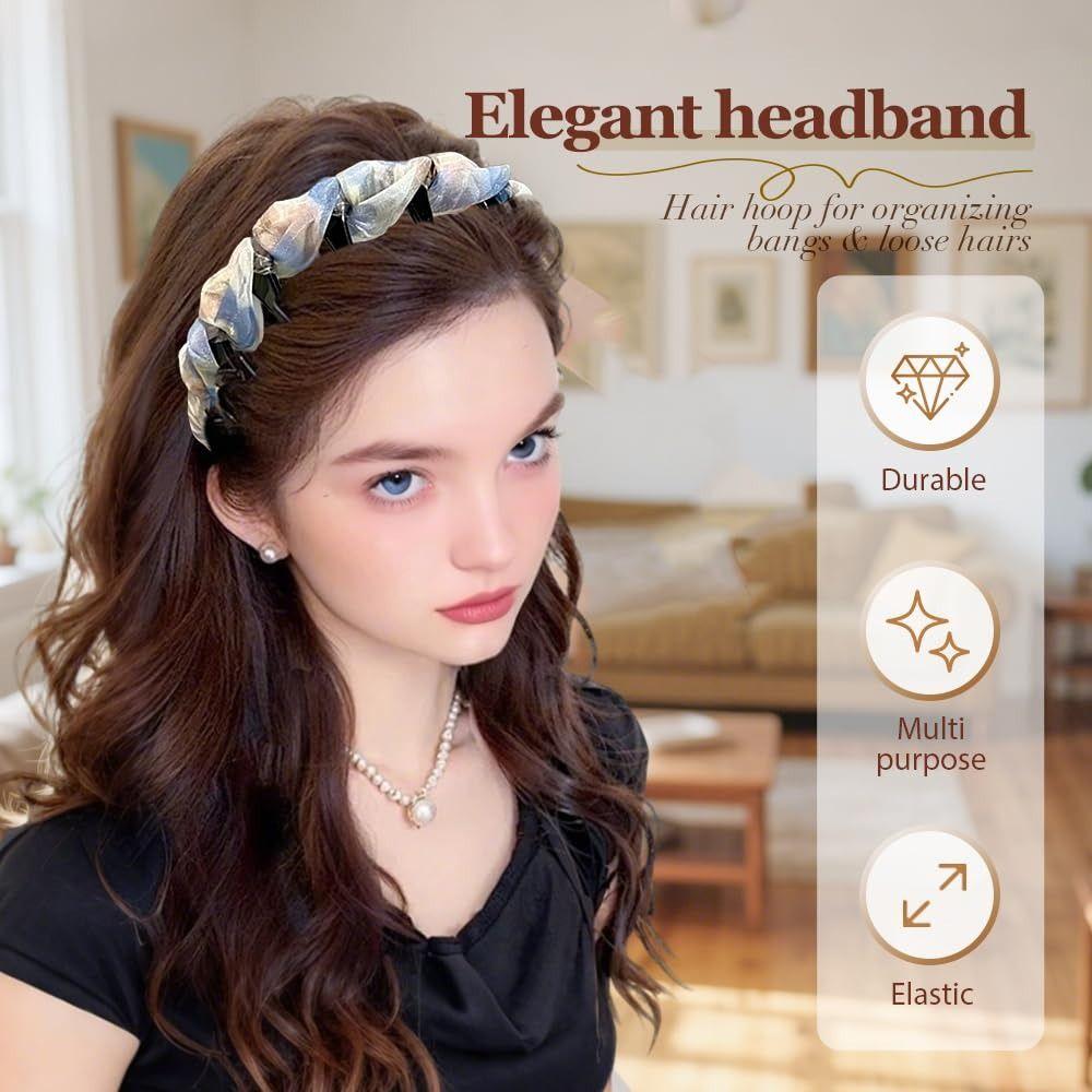Lace Mesh Hair Hoops Pleated Hair Comb Fashion High Cranium Headband Hair Accessories