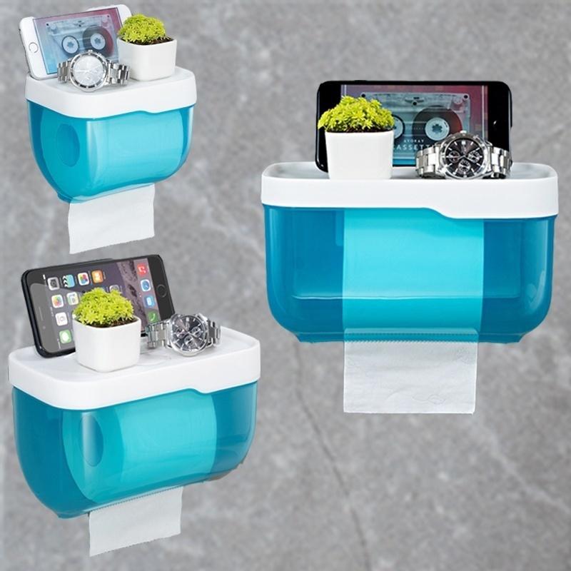3 Colors Bathroom Toilet Paper Towel Holder Wall Mount Plastic WC Toilet Paper Holder with Storage Shelf Rack Paper Storage Box