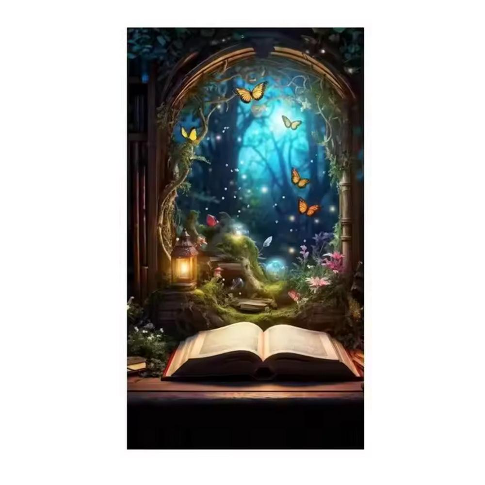 5D DIY Diamond Painting Cross Stitch Kit - Fantasy Magic Books Design, Full Round Diamond Mosaic for Home Decoration