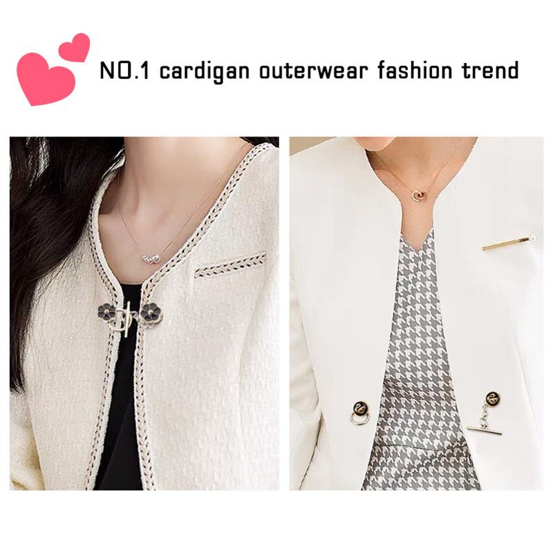 Anti-Light Brooches French Pearl Flowers Chain Brooch Removable Nail-Free Neckline Fixed Pin Coat Decorative Buckle