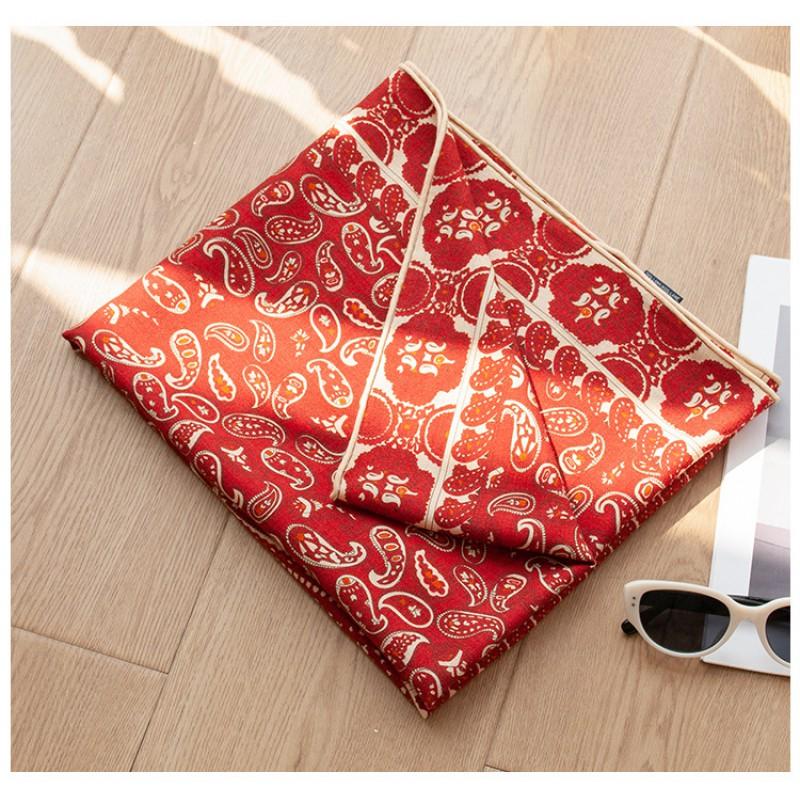 Luxury Soft Silk Wool Scarf Double Sided Print Fashion Shawl Women Sun Protection Warmth