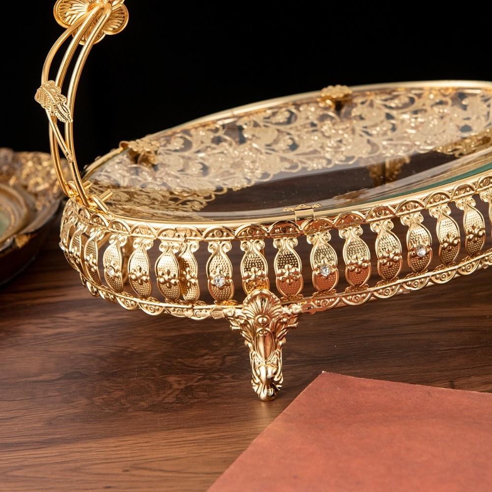 European Style Metal Fruit Plate Portable Handle Retro Storage Basket  For Home Kitchen Bar