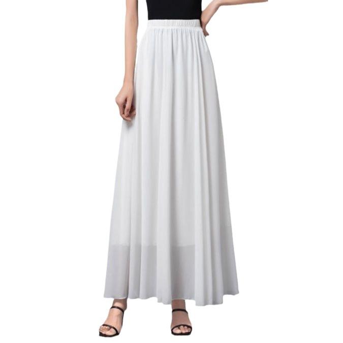 Chiffon Skirt Big Swing Skirt Skirt Spring and Summer High Waist and Thin Temperament Simple Black A-shaped Long Skirt White