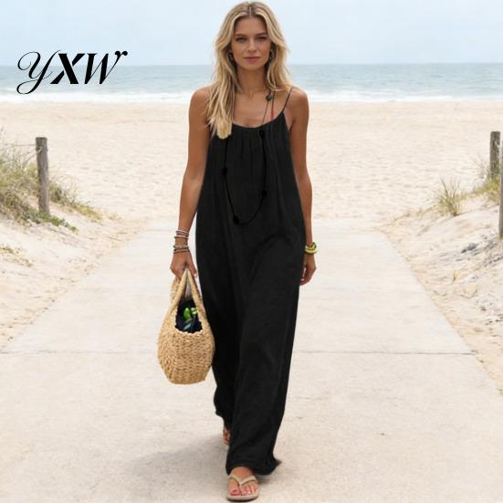 All Season Dress Women's Backless Cami Summer Casual Sleeveless Boho Beach Maxi for Body Shapes Spaghetti Strap Vacation Long Sundress with