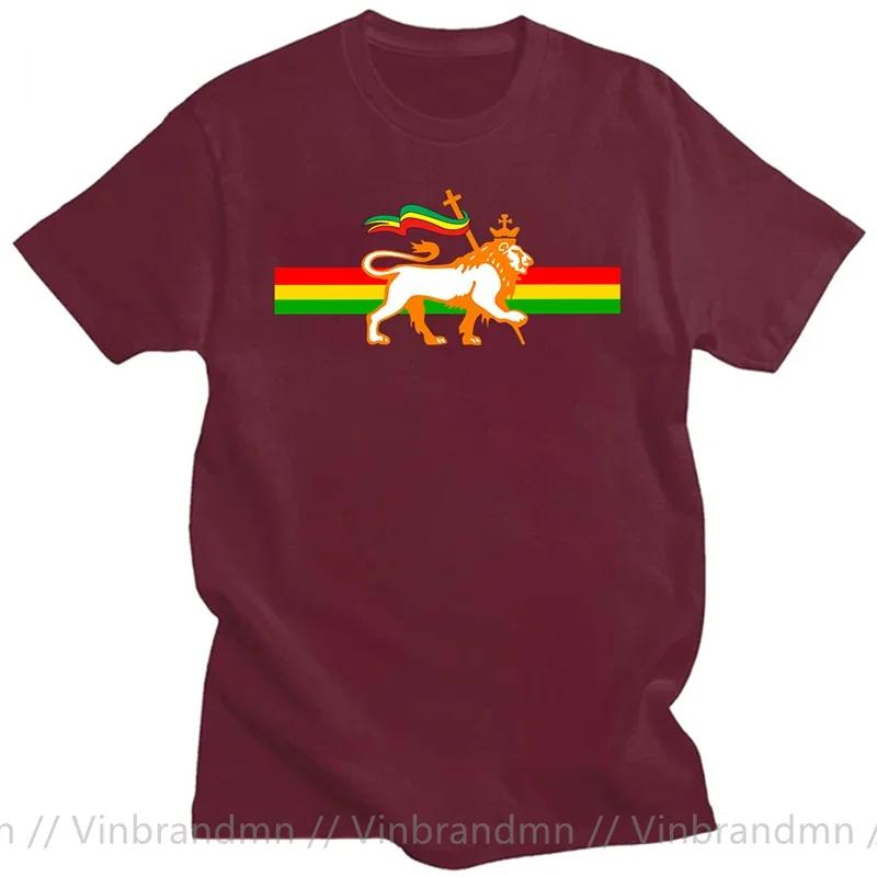 Novelty Red Yellow Green Stripes Rasta Lion Of Judah T Shirt Unisex Rastafarian Reggae Ethiopian Lion Flag Tshirt Jamaica Clothing