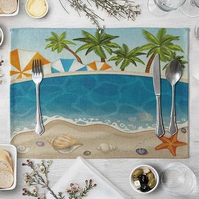 1PC Table Mats for Dining  Seaside Beach Pattern  Placemat Coconut Tree Linen