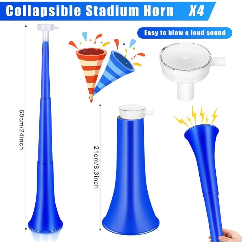 4Pcs Collapsible Stadium Horn Vuvuzela Plastic Trumpet Noisemakers For Sports Events Football Games And Party Favors