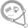 Silver Dog Choker Collar,2 Rows Stainless Steel Dog Chain Cuban Link Metal Martingale Collar Heavy Duty Training Choke Collar for Small Medium Large
