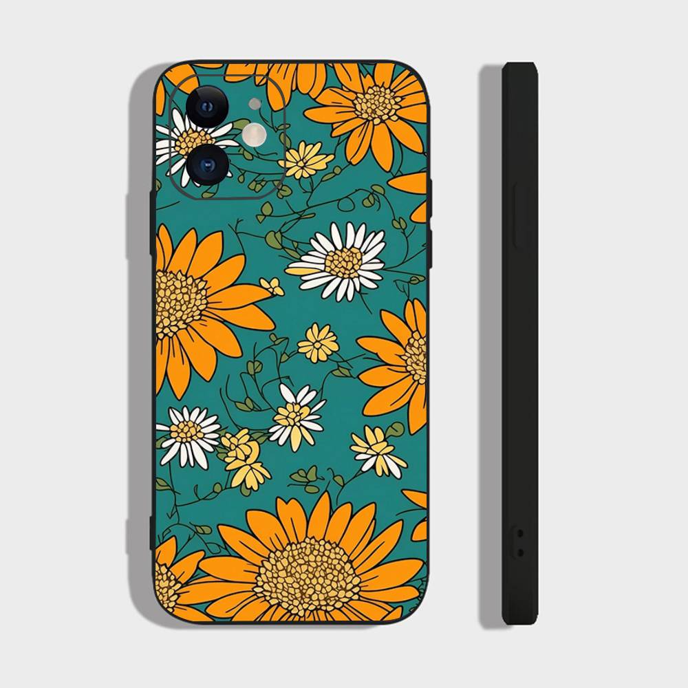 Sunflower Flower Sea Phone Case For IPhone 17 Air 16 15 14 13 Pro Max 11 12 Black Silicone Cover