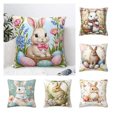 Spring Flower Easter Square Pillow Covers Home Eggs Bunny Cushion Case Cool Home Decoration Pillowcase 40*40