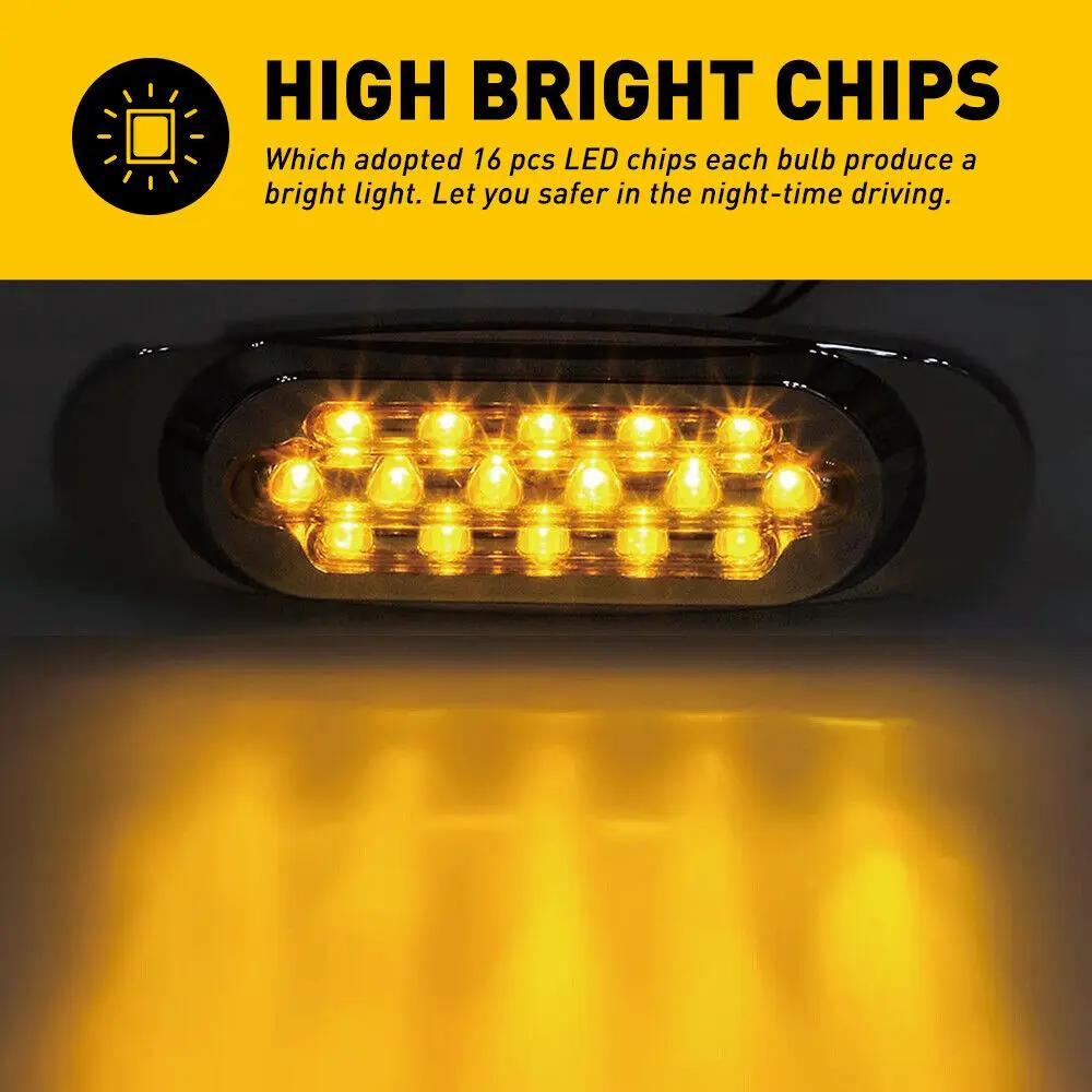 20PCS Red Amber Car Light LED Marker Side Lights Truck Side Marker Lamp Trailer Lighting 16LED Car Indicator Clearance Lights