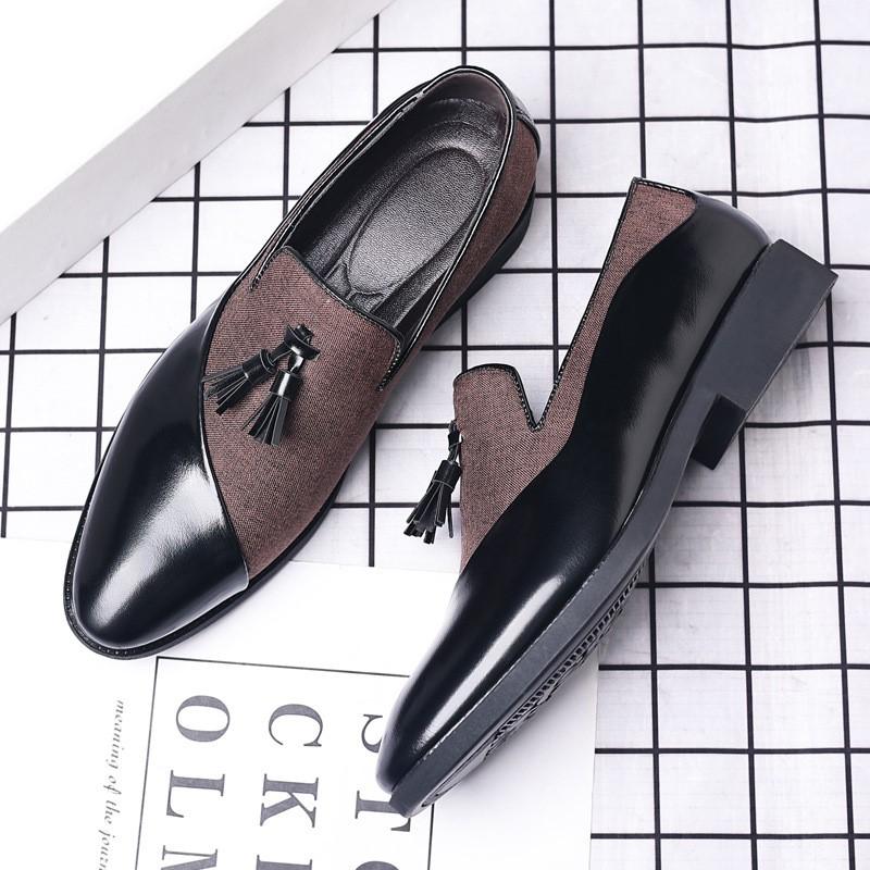 New leather shoes men's business formal wear large size foot cover trend casual shoes everything trend Britain loafers D259