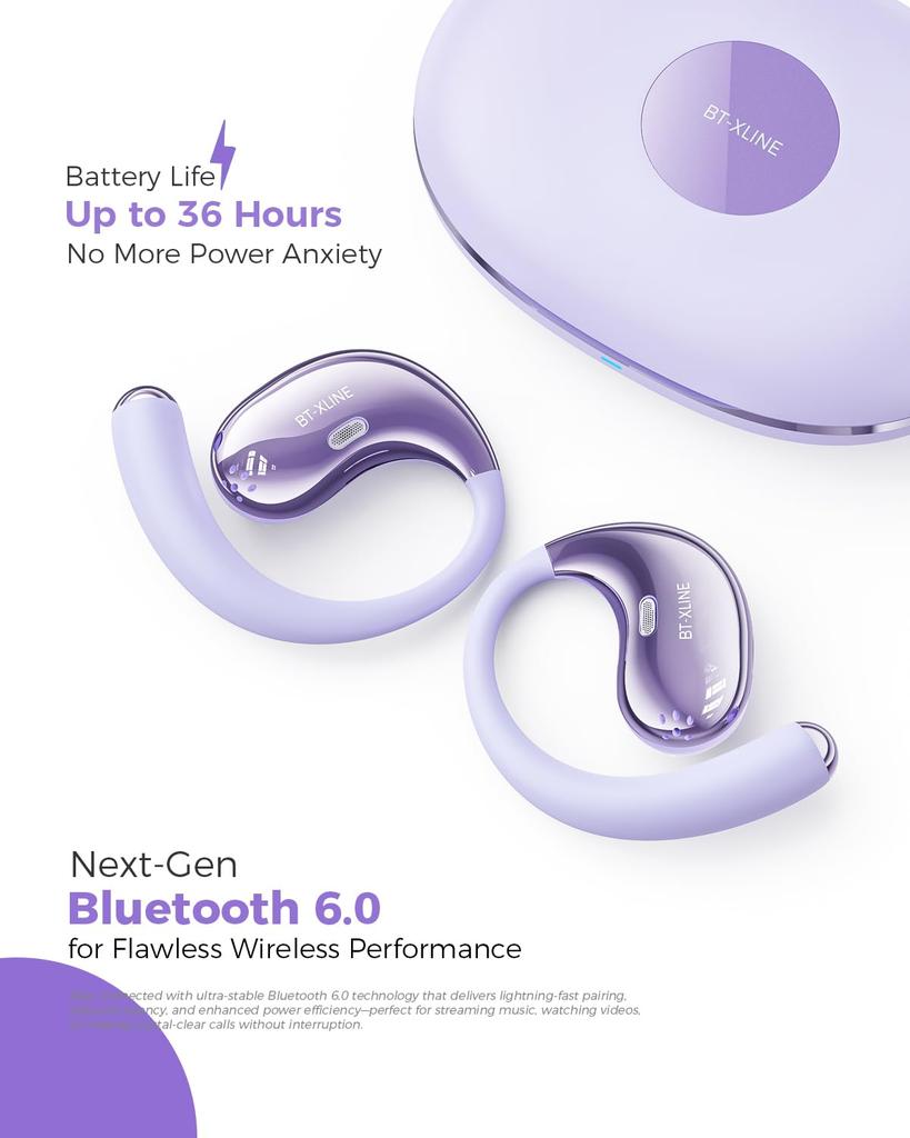 Bluetooth Earphones Battery Lightweight Design Wireless Sports Headphones for the and Travel Ear-hook 6.0 Open-Ear 36-Hour Life, Noise-Canceling