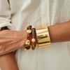 Salircon Vintage Brown Coffee Elastic Acrylic Bamboo Bangle Bracelets for Women Hip Hop Metal Cuff Spring Wide Bangles Jewelry