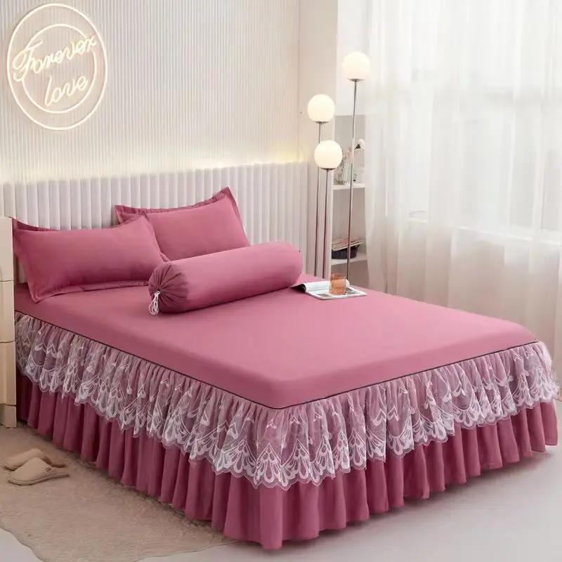 Bed Dress Lace Set Lace Skirt Bedspread Home Textile Solid Bed Skirt Bedroom Coverlets Bedspreads Sheets Dust Cover Bedding