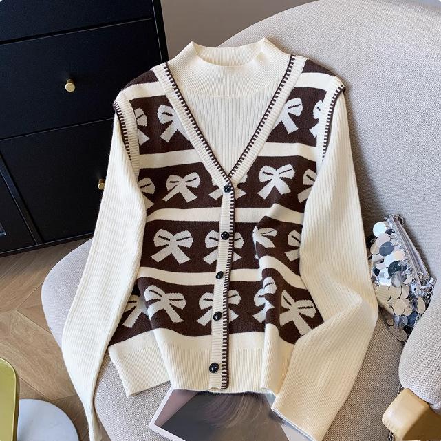 Loose and thin 80-100kg jacquard fake two-piece top women s semi-turtleneck sweater s (recommended within 47.5kg )