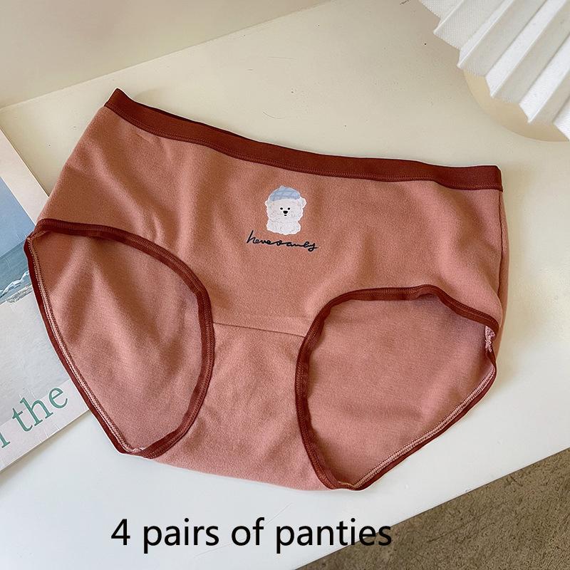 Autumn and Winter Imitation German Fleece Brushed Women's Panties Cute Girls Crotch Comfortable Teenage Cartoon Bear Mid-waist Panties