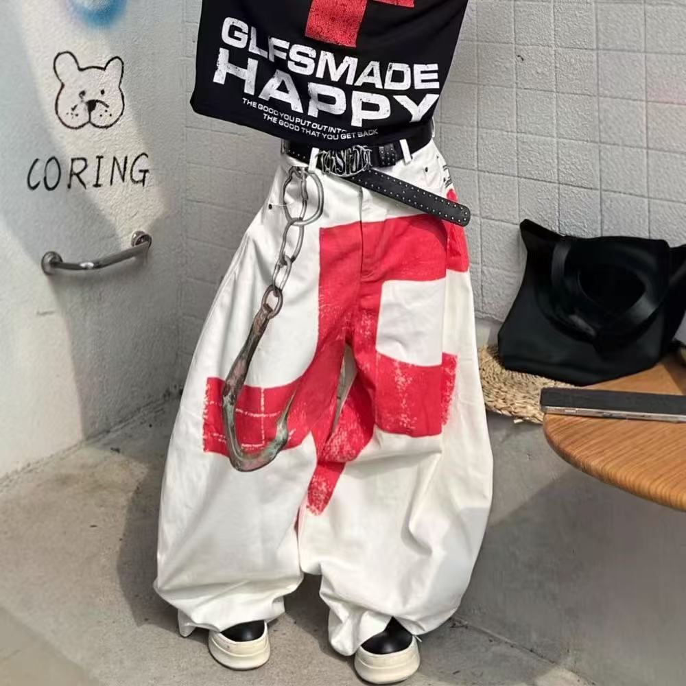 BeatStreet Women White Baggy Jeans Harajuku Vintage Y2k Wide Leg Denim Trousers Oversize Jeans Long Pants Japanese 2000s Style Clothes