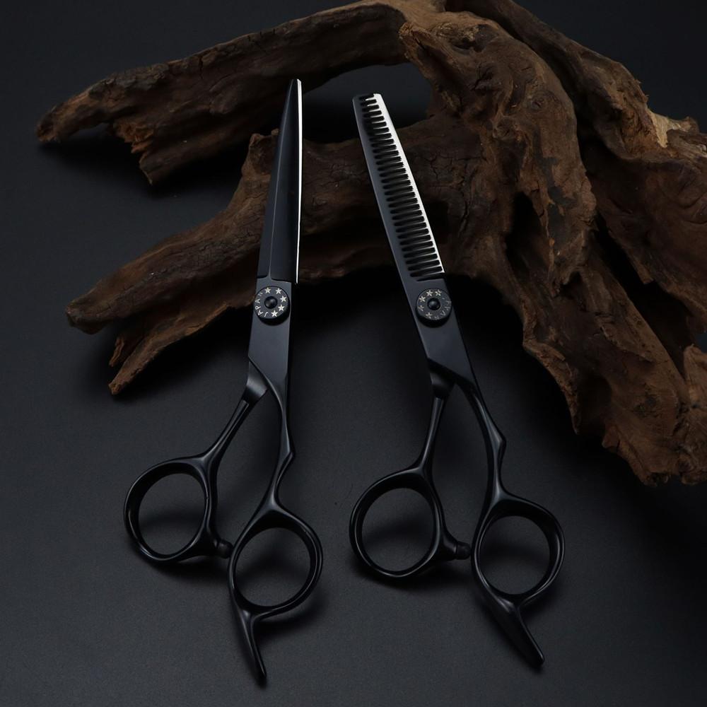 

Professional Jp 440C Steel 6 Scissor Black Hair Scissors Haircut Thinning Barber Makas Shears Hairdressing Scissors