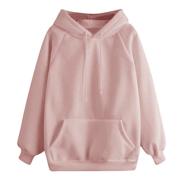 Autumn and Winter Women's Casual Solid Color Hooded Pocket Long Sleeve Pullover Sweatshirt Loose and Plush Thick Long Sleeved Top