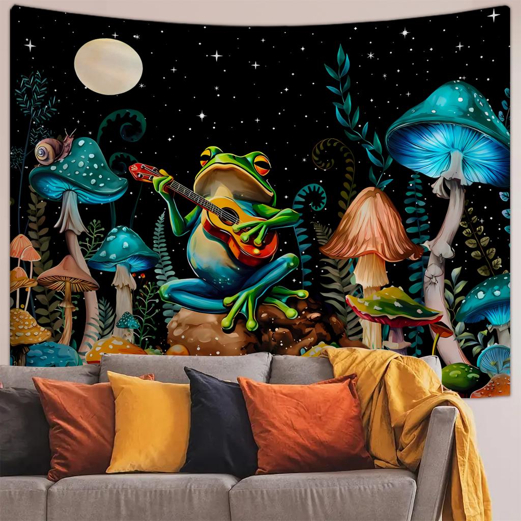 1pc Frog Mushroom Tapestry, Moon Starry Sky Fantasy Natural Landscape Tapestry, Magic Tapestry, Home Decoration Wall Hanging