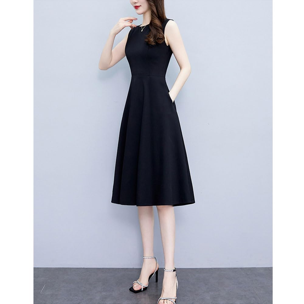 Plus Size Elegant Long [DREKOBOS] A-Line Dress, Sleeveless, Dress, Black, Summer, M-5XL