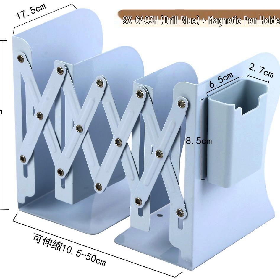 Magnetic Retractable Book Stand with Pen Holder - Desktop Bookcase Divider and Folding Fixer.